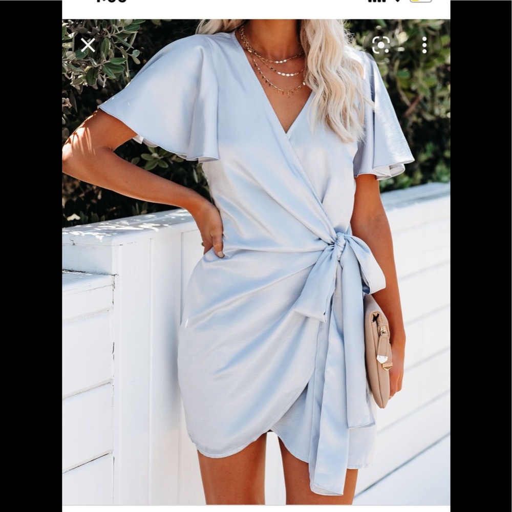 Vici Light Blue Wrap Tie Dress - Picture 1 of 12